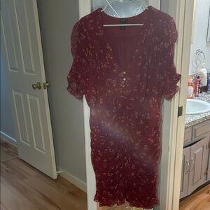 Elegant Burgundy Floral Midi Dress